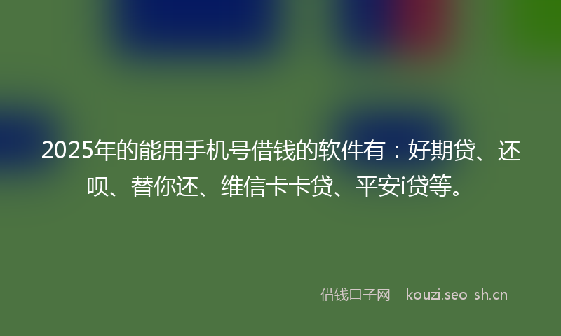2025年的能用手机号借钱的软件有：好期贷、还呗、替你还、维信卡卡贷、平安i贷等。