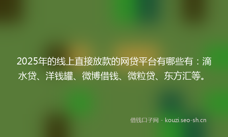 2025年的线上直接放款的网贷平台有哪些有：滴水贷、洋钱罐、微博借钱、微粒贷、东方汇等。