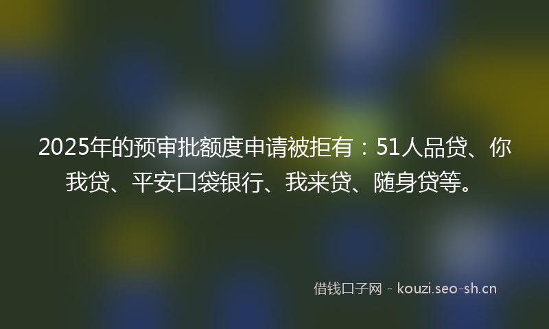 2025年的预审批额度申请被拒有：51人品贷、你我贷、平安口袋银行、我来贷、随身贷等。