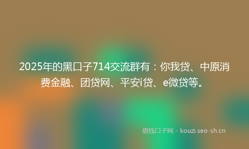 2025年的黑口子714交流群有：你我贷、中原消费金融、团贷网、平安i贷、e微贷等。