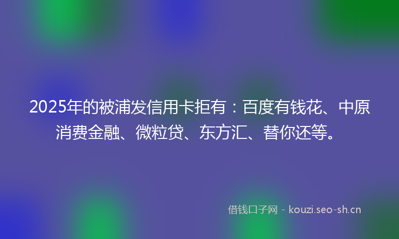 2025年的被浦发信用卡拒有：百度有钱花、中原消费金融、微粒贷、东方汇、替你还等。