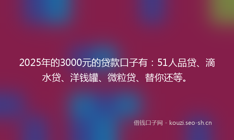 2025年的3000元的贷款口子有：51人品贷、滴水贷、洋钱罐、微粒贷、替你还等。