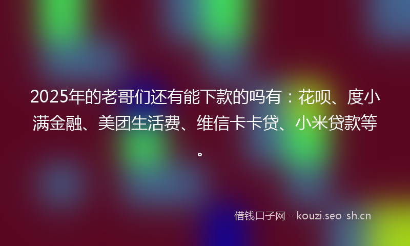 2025年的老哥们还有能下款的吗有：花呗、度小满金融、美团生活费、维信卡卡贷、小米贷款等。