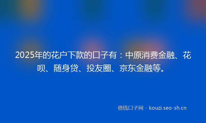 2025年的花户下款的口子有：中原消费金融、花呗、随身贷、投友圈、京东金融等。