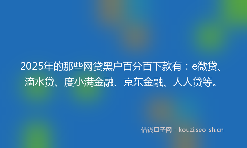 2025年的那些网贷黑户百分百下款有:e微贷、滴水贷、度小满金融、京东金融、人人贷等。