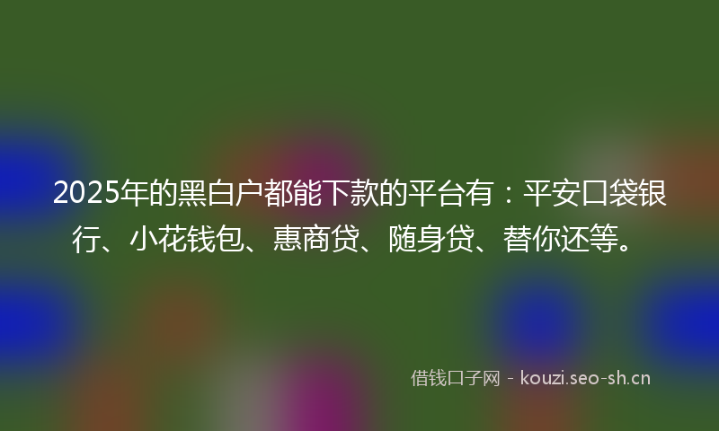 2025年的黑白户都能下款的平台有：平安口袋银行、小花钱包、惠商贷、随身贷、替你还等。