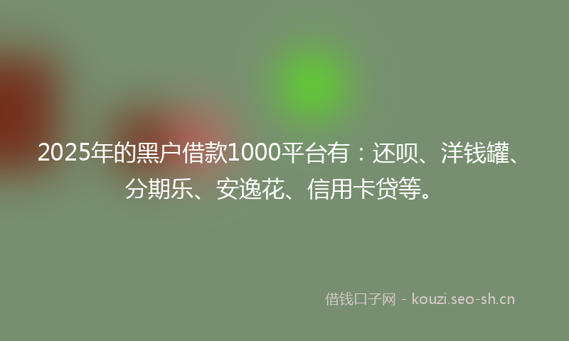 2025年的黑户借款1000平台有：还呗、洋钱罐、分期乐、安逸花、信用卡贷等。