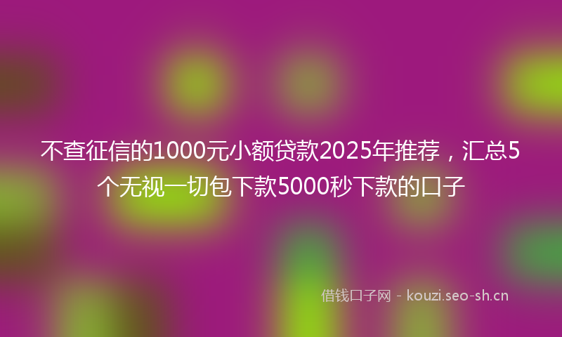 不查征信的1000元小额贷款2025年推荐，汇总5个无视一切包下款5000秒下款的口子