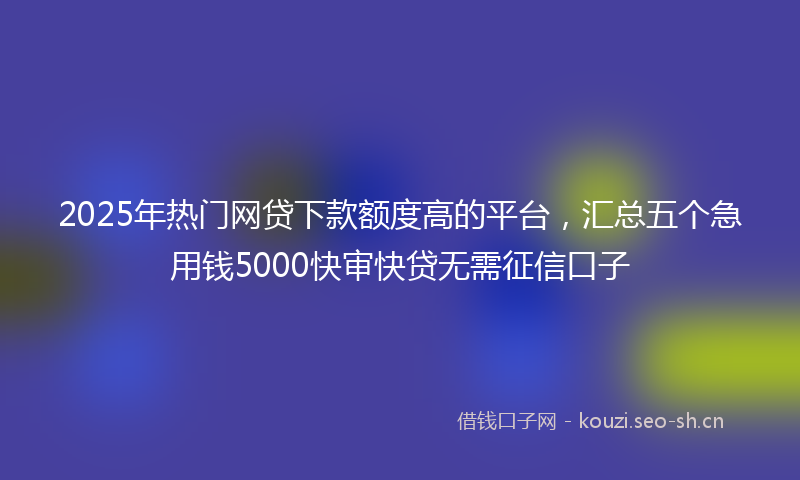 2025年热门网贷下款额度高的平台，汇总五个急用钱5000快审快贷无需征信口子