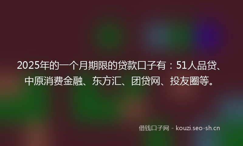 2025年的一个月期限的贷款口子有：51人品贷、中原消费金融、东方汇、团贷网、投友圈等。
