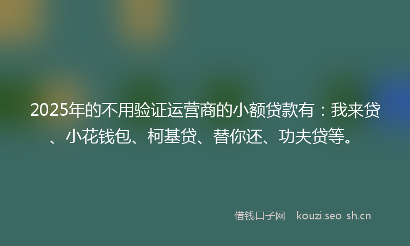 2025年的不用验证运营商的小额贷款有：我来贷、小花钱包、柯基贷、替你还、功夫贷等。