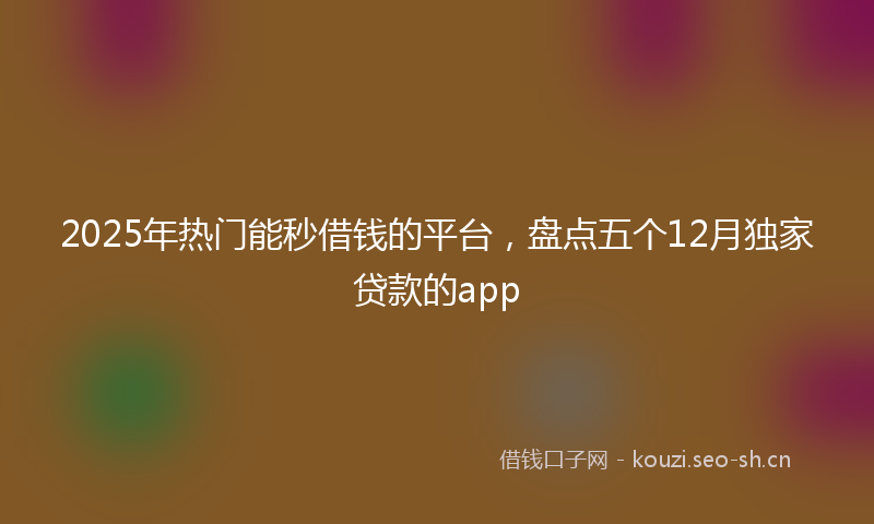 2025年热门能秒借钱的平台，盘点五个12月独家贷款的app