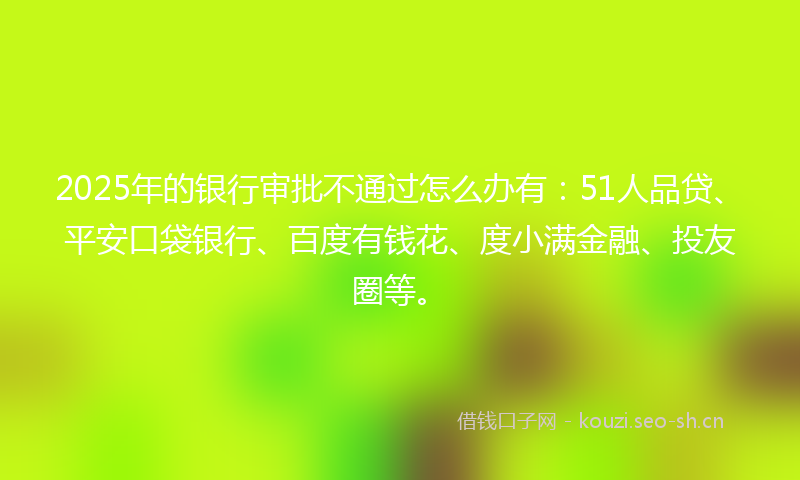 2025年的银行审批不通过怎么办有：51人品贷、平安口袋银行、百度有钱花、度小满金融、投友圈等。