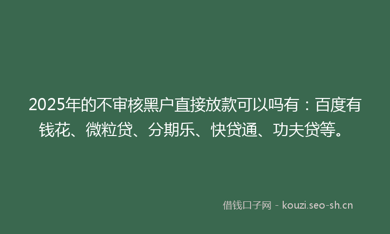 2025年的不审核黑户直接放款可以吗有：百度有钱花、微粒贷、分期乐、快贷通、功夫贷等。