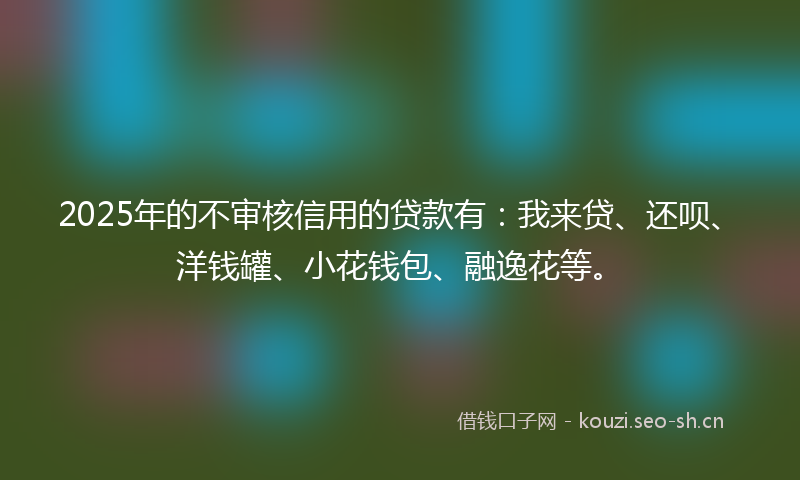 2025年的不审核信用的贷款有：我来贷、还呗、洋钱罐、小花钱包、融逸花等。