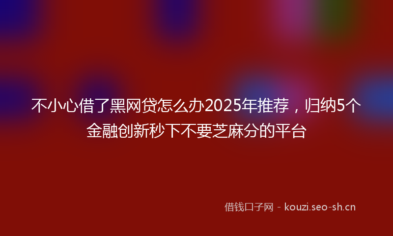 不小心借了黑网贷怎么办2025年推荐，归纳5个金融创新秒下不要芝麻分的平台