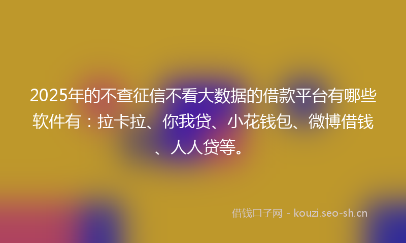 2025年的不查征信不看大数据的借款平台有哪些软件有：拉卡拉、你我贷、小花钱包、微博借钱、人人贷等。