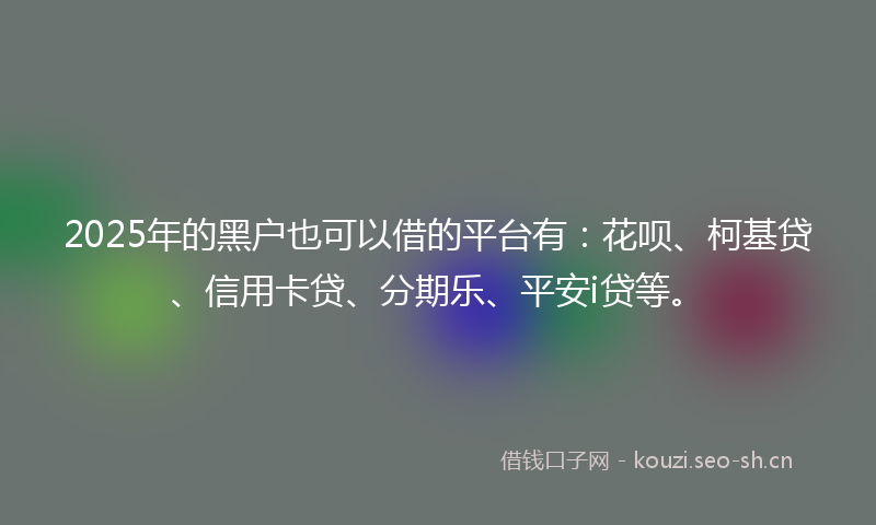 2025年的黑户也可以借的平台有：花呗、柯基贷、信用卡贷、分期乐、平安i贷等。