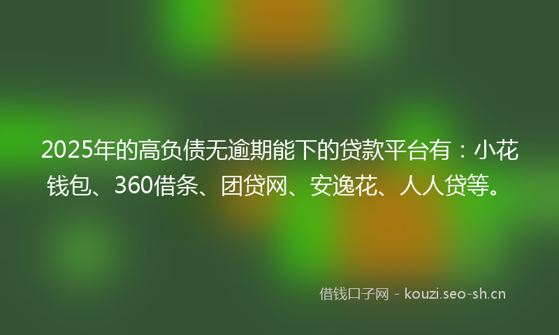 2025年的高负债无逾期能下的贷款平台有:小花钱包、360借条、团贷网、安逸花、人人贷等。