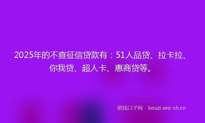 2025年的不查征信贷款有：51人品贷、拉卡拉、你我贷、超人卡、惠商贷等。