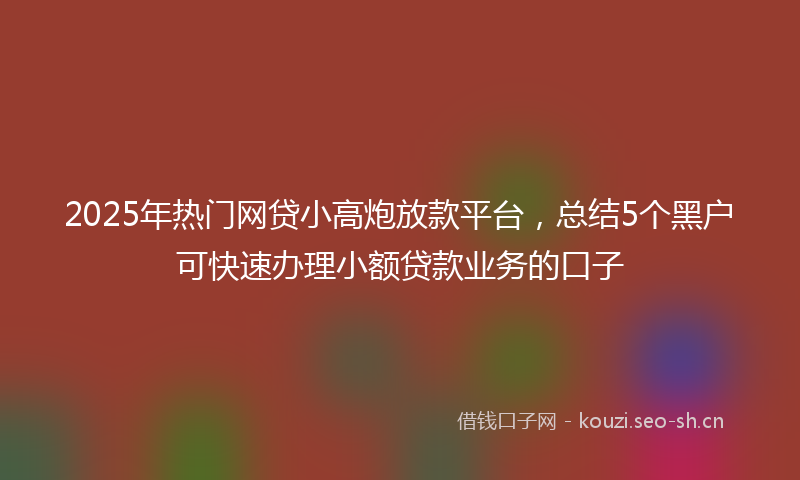 2025年热门网贷小高炮放款平台，总结5个黑户可快速办理小额贷款业务的口子