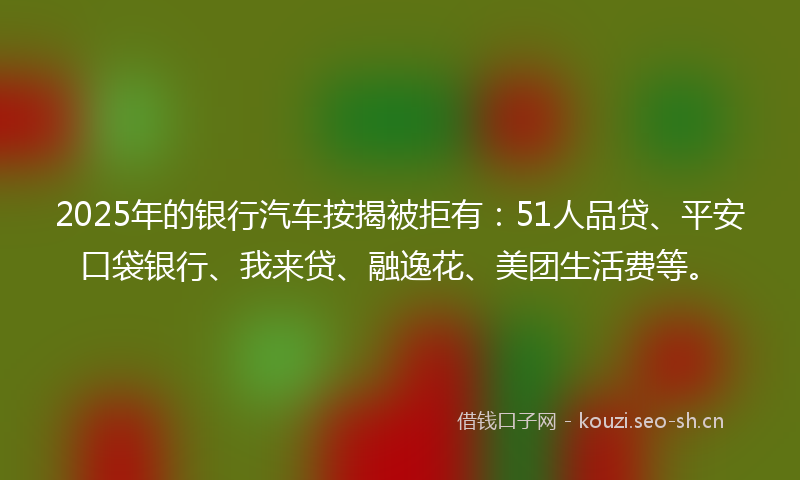 2025年的银行汽车按揭被拒有：51人品贷、平安口袋银行、我来贷、融逸花、美团生活费等。
