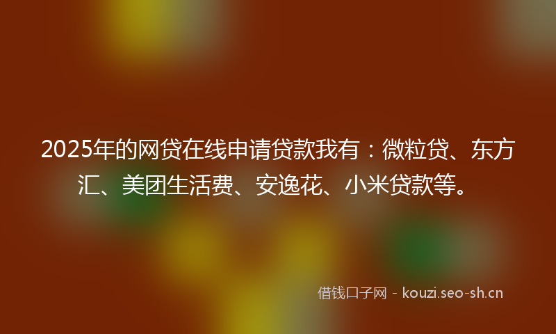 2025年的网贷在线申请贷款我有：微粒贷、东方汇、美团生活费、安逸花、小米贷款等。