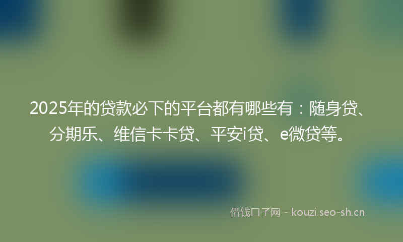 2025年的贷款必下的平台都有哪些有：随身贷、分期乐、维信卡卡贷、平安i贷、e微贷等。