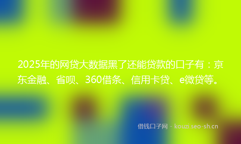 2025年的网贷大数据黑了还能贷款的口子有：京东金融、省呗、360借条、信用卡贷、e微贷等。