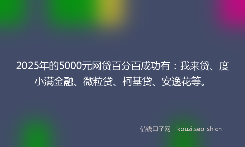2025年的5000元网贷百分百成功有：我来贷、度小满金融、微粒贷、柯基贷、安逸花等。