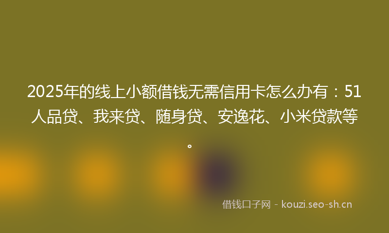 2025年的线上小额借钱无需信用卡怎么办有：51人品贷、我来贷、随身贷、安逸花、小米贷款等。