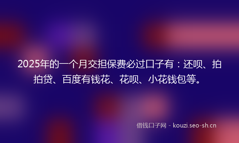2025年的一个月交担保费必过口子有：还呗、拍拍贷、百度有钱花、花呗、小花钱包等。