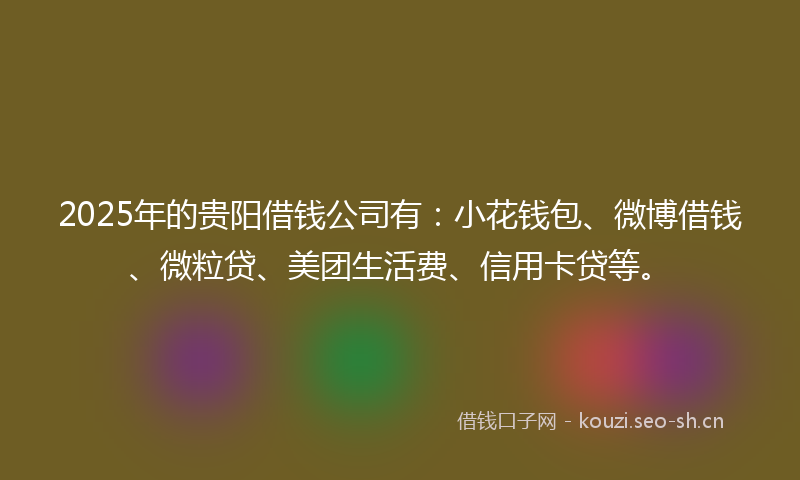 2025年的贵阳借钱公司有：小花钱包、微博借钱、微粒贷、美团生活费、信用卡贷等。
