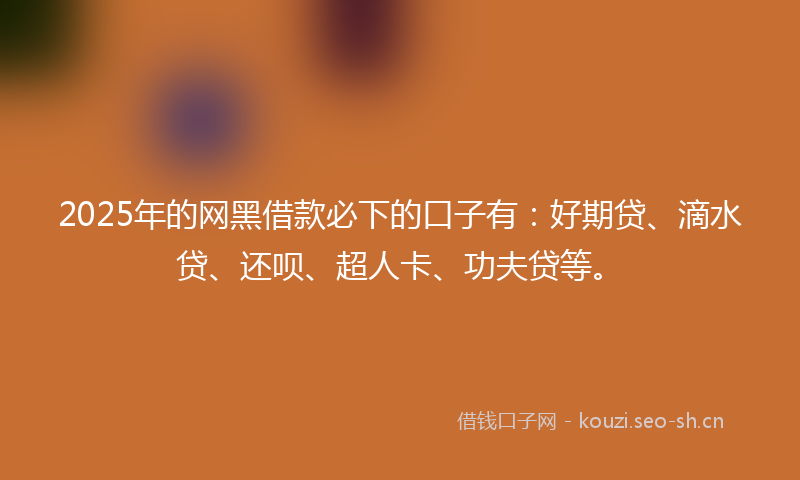 2025年的网黑借款必下的口子有：好期贷、滴水贷、还呗、超人卡、功夫贷等。