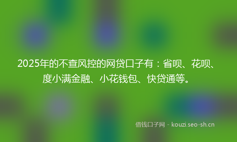 2025年的不查风控的网贷口子有：省呗、花呗、度小满金融、小花钱包、快贷通等。