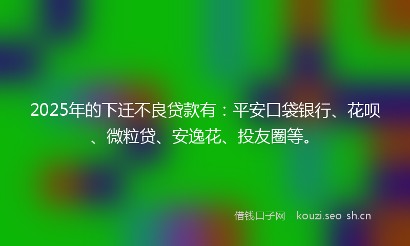 2025年的下迁不良贷款有：平安口袋银行、花呗、微粒贷、安逸花、投友圈等。