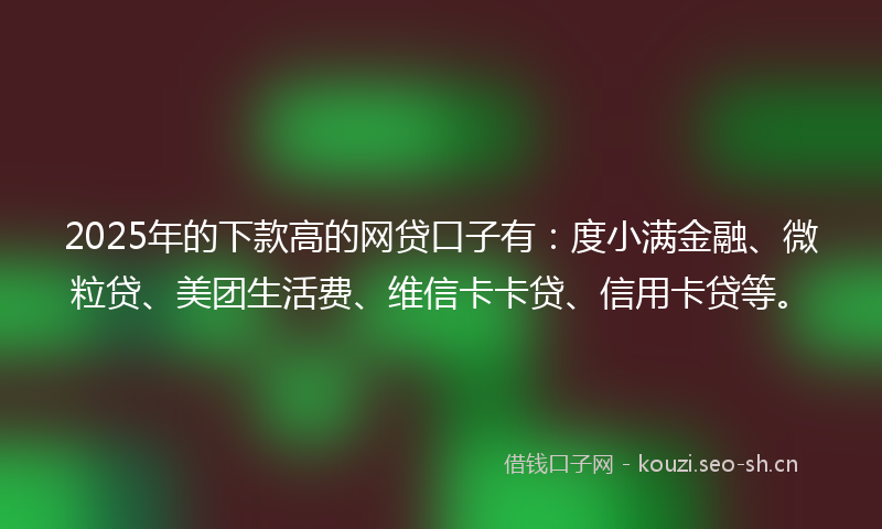 2025年的下款高的网贷口子有：度小满金融、微粒贷、美团生活费、维信卡卡贷、信用卡贷等。