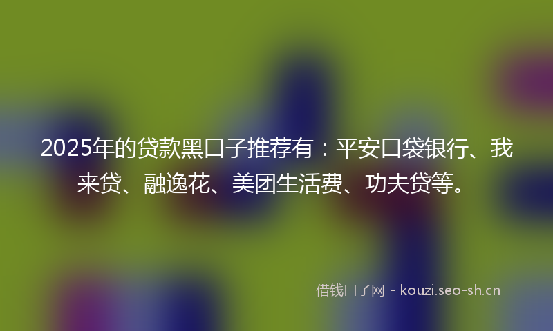 2025年的贷款黑口子推荐有:平安口袋银行、我来贷、融逸花、美团生活费、功夫贷等。