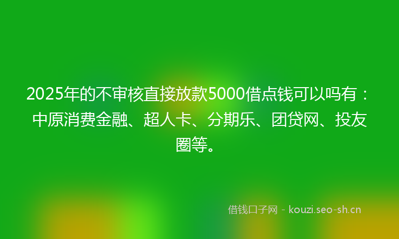 2025年的不审核直接放款5000借点钱可以吗有：中原消费金融、超人卡、分期乐、团贷网、投友圈等。