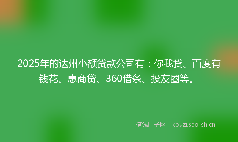 2025年的达州小额贷款公司有：你我贷、百度有钱花、惠商贷、360借条、投友圈等。