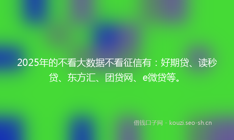 2025年的不看大数据不看征信有：好期贷、读秒贷、东方汇、团贷网、e微贷等。