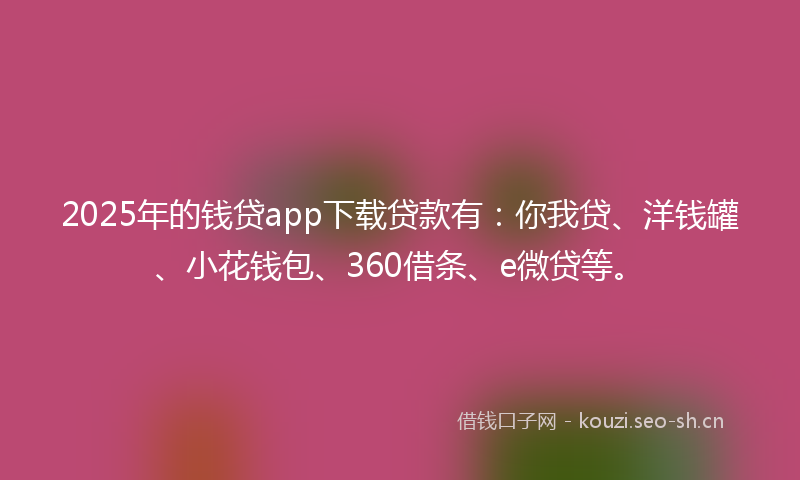 2025年的钱贷app下载贷款有：你我贷、洋钱罐、小花钱包、360借条、e微贷等。