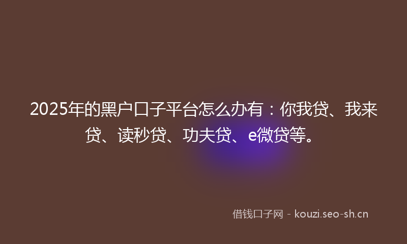 2025年的黑户口子平台怎么办有：你我贷、我来贷、读秒贷、功夫贷、e微贷等。
