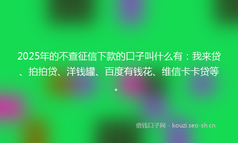 2025年的不查征信下款的口子叫什么有：我来贷、拍拍贷、洋钱罐、百度有钱花、维信卡卡贷等。