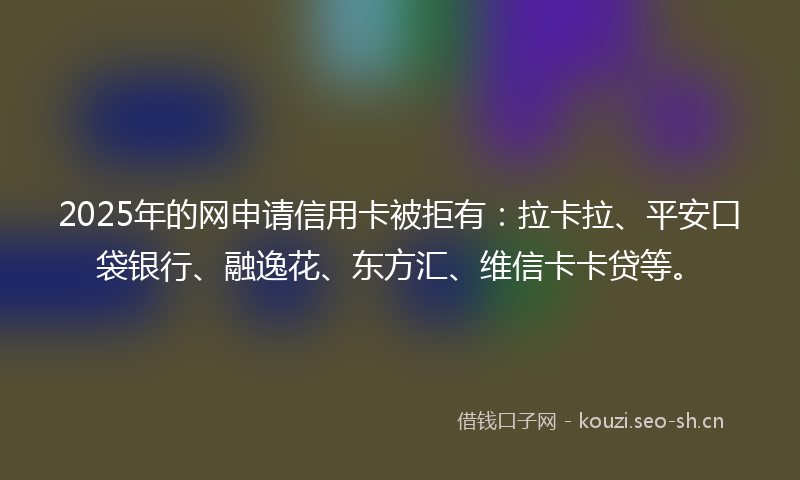 2025年的网申请信用卡被拒有：拉卡拉、平安口袋银行、融逸花、东方汇、维信卡卡贷等。