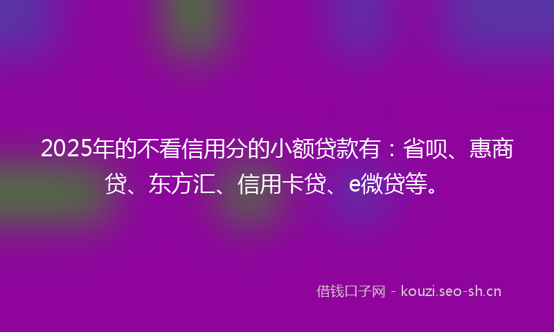 2025年的不看信用分的小额贷款有:省呗、惠商贷、东方汇、信用卡贷、e微贷等。
