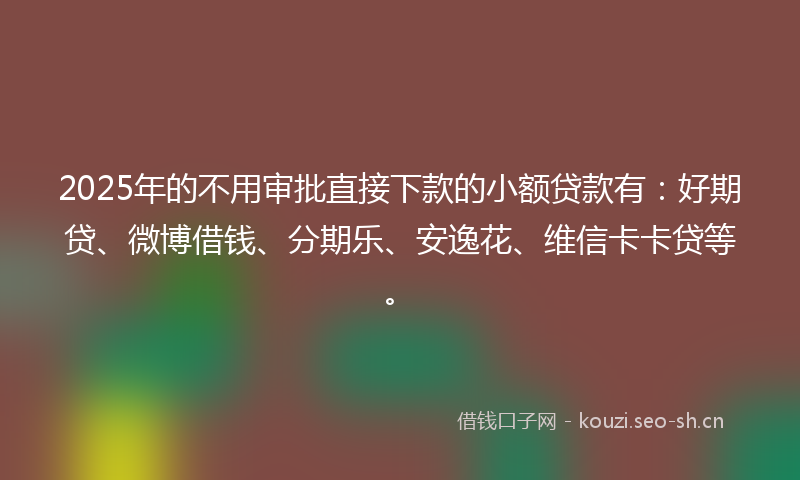2025年的不用审批直接下款的小额贷款有：好期贷、微博借钱、分期乐、安逸花、维信卡卡贷等。