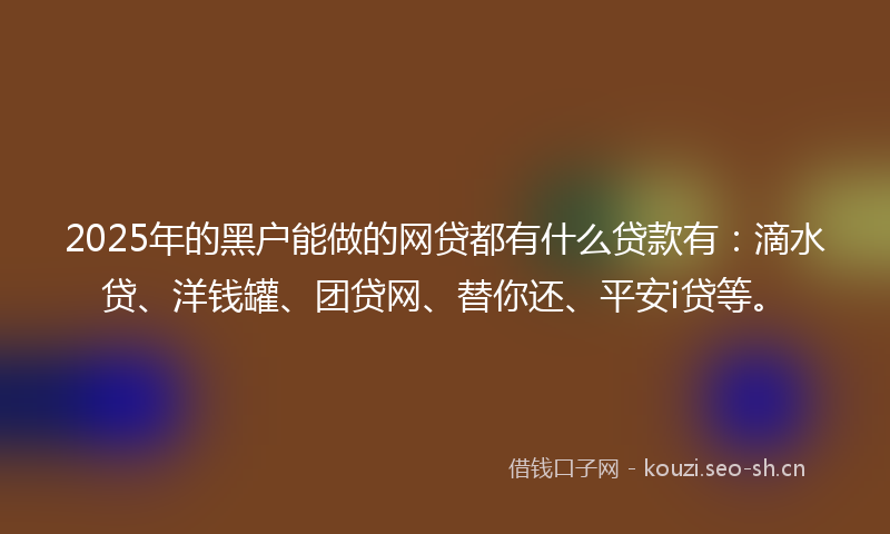 2025年的黑户能做的网贷都有什么贷款有：滴水贷、洋钱罐、团贷网、替你还、平安i贷等。