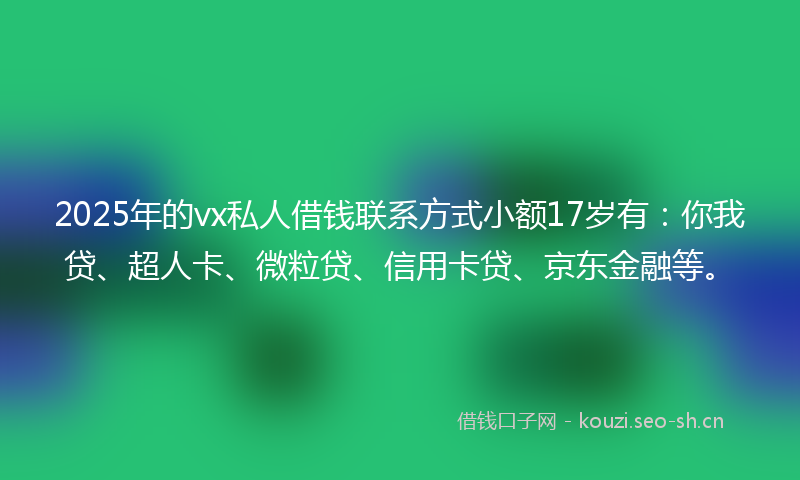 2025年的vx私人借钱联系方式小额17岁有：你我贷、超人卡、微粒贷、信用卡贷、京东金融等。