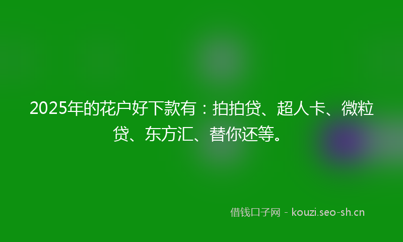 2025年的花户好下款有：拍拍贷、超人卡、微粒贷、东方汇、替你还等。